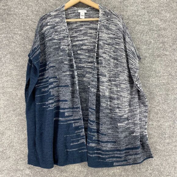 Purejill Cardigan Women M/L Gray Geometric Open Front Short Sleeve Knit Cotton - Picture 4 of 9